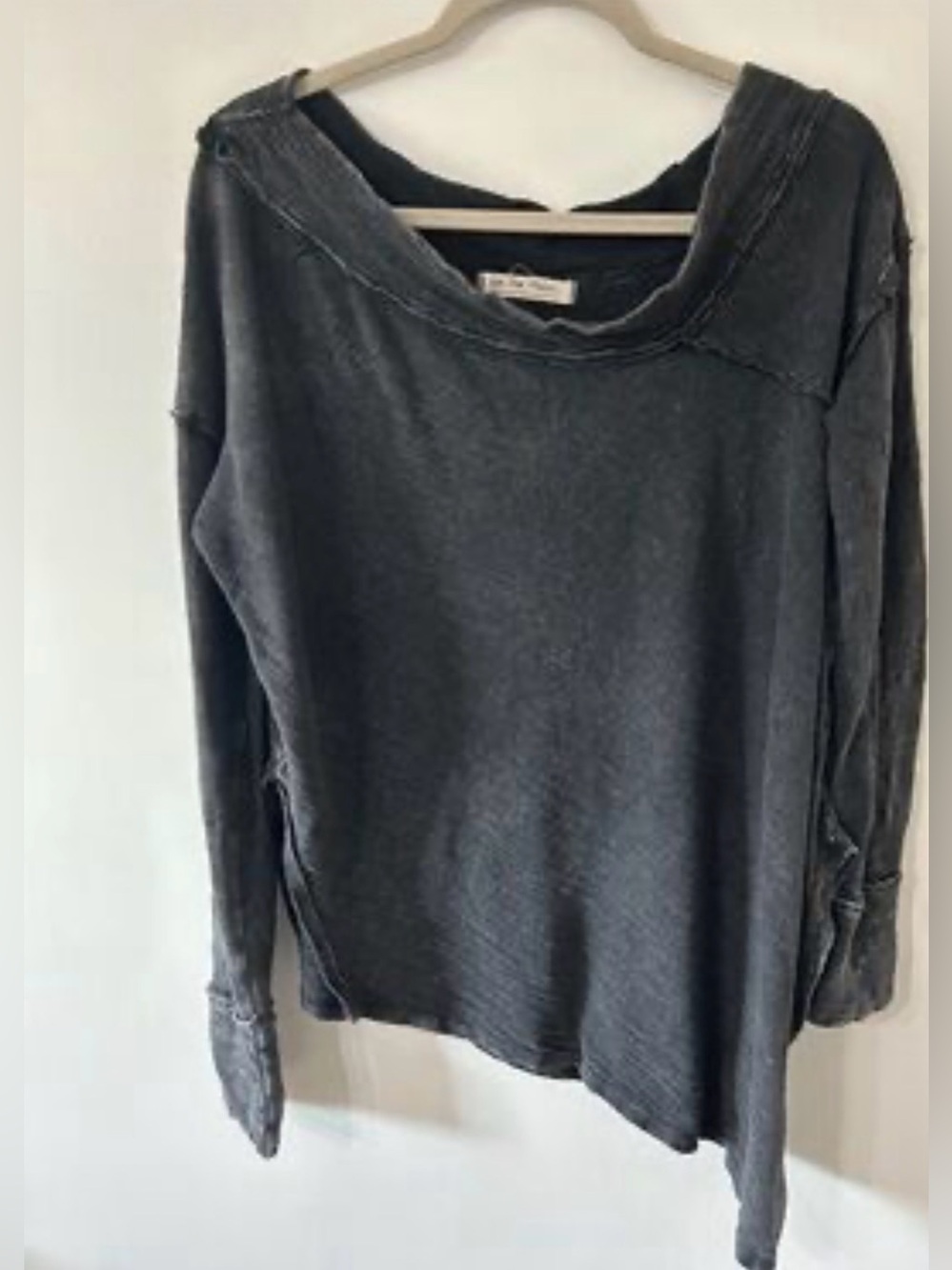 Washed Black Off-Shoulder Long Sleeve Top